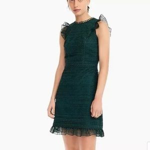 J.Crew 2 Green Cap Sleeve Ruffle Dress Mixed Lace